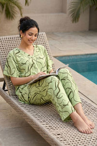 Zivame Woven Kaftan Loungewear Set - Foam Green — thumbnail 1